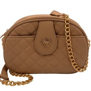 Valentino Orlandi Quilted Tan Crossbody Bag with Gold Chain